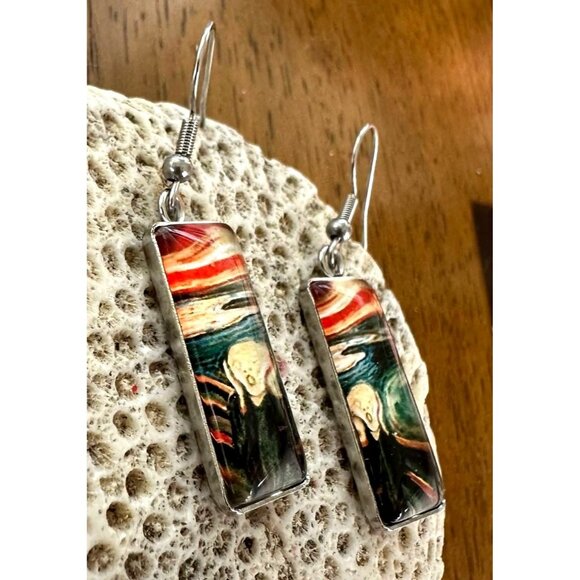 New The Scream Earrings Dangle Art to Wear Abstract Edward Munch Artist Handmade - Picture 3 of 12